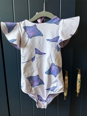 Pepita & Me Toddler Purple Ray Print Flutter Sleeve One-Piece - 4T